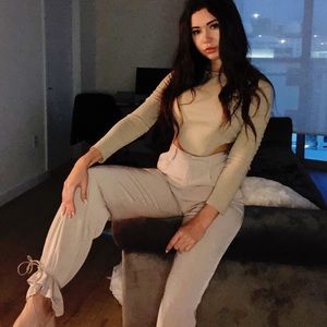 Beige Tie Work Pants/Trousers